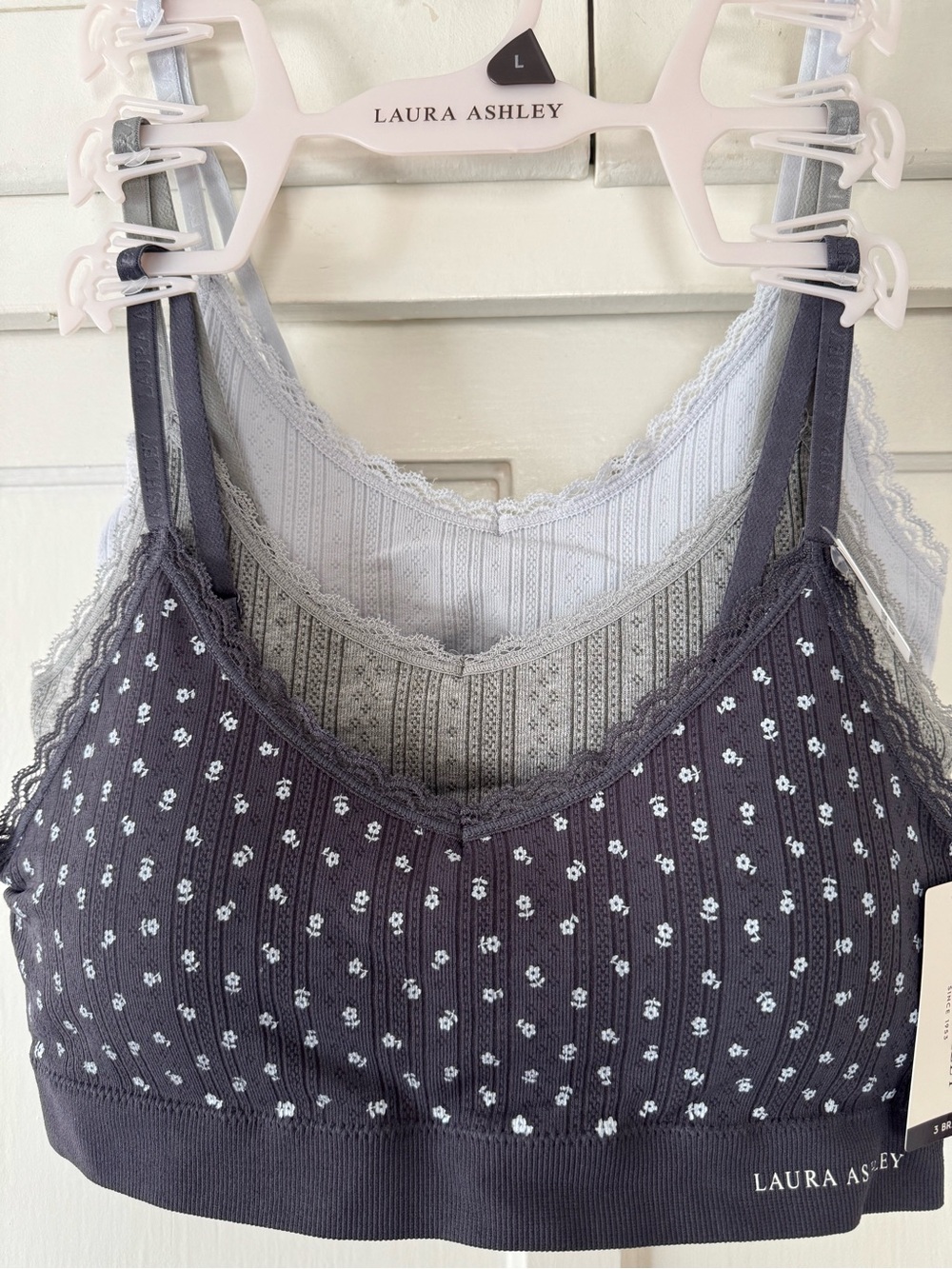 Laura Ashley Women's Lace-Trim Ribbed Bralette 3pc